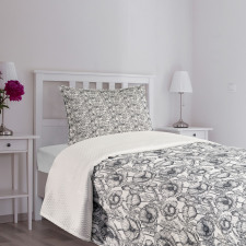 Monochrome Poppy Sketch Art Bedspread Set