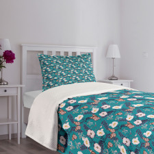 Floral and Butterflies Art Bedspread Set