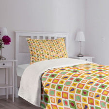 Foods in Vivid Squares Bedspread Set