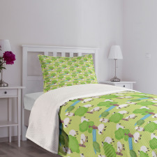 Cartoon Sheep in Forest Bedspread Set