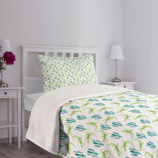 Watercolor Lizards and Cacti Bedspread Set