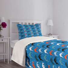 Jumping Pose Drawn Animal Art Bedspread Set