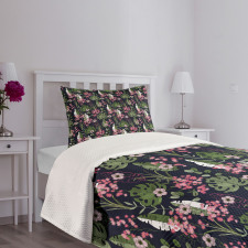 Palm Leaves Flowers Bedspread Set