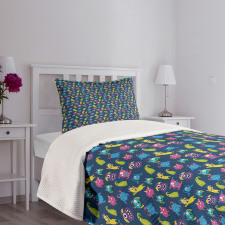 Funny Monsters Making Faces Bedspread Set