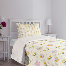 Cosmee and Zinnia Flowers Bedspread Set