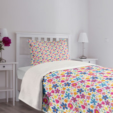 Funny Spring Cartoon Flowers Bedspread Set