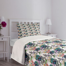 Summer Flowers Exotic Bird Bedspread Set