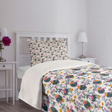 Exotic Foliage Flowers Art Bedspread Set