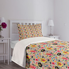 Cartoon Style Monsters Bedspread Set