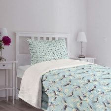 Continuous Flying Crane Floral Bedspread Set