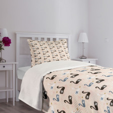 Black White Aquatic Bird Bedspread Set