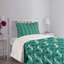 Aloha Summer Leaves Hibiscus Bedspread Set