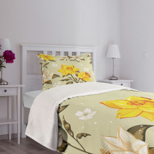 Floral Narcissus Branch Bedspread Set