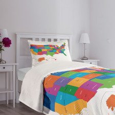 USA Map with States Bedspread Set