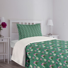 Parrot and Monstera Leaves Bedspread Set