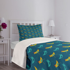 Funny Abstract Chickens Bedspread Set