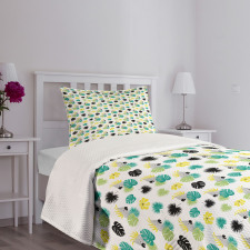 Monstera Leaves Parrots Bedspread Set