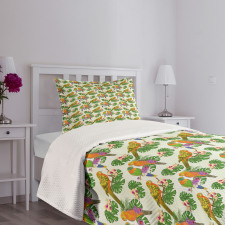 Vivid Floral Parrots Bedspread Set