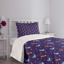 Astronauts Planets on Space Bedspread Set