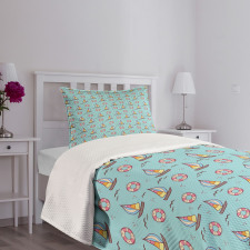 Seafoam Birds Sailboats Bedspread Set