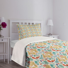 Botanical Leaves and Flowers Bedspread Set