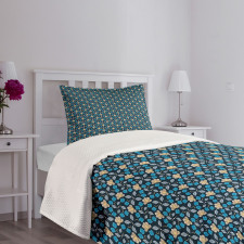 Abstract Flowers Leaves Dots Bedspread Set