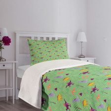 Sketch and Cartoon Dinosaur Bedspread Set