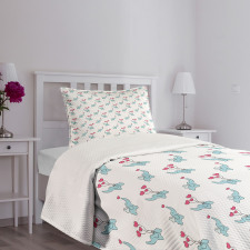 Elephants and Heart Bedspread Set