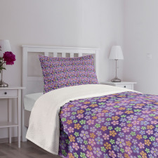 Graphical Flower Elements Bedspread Set