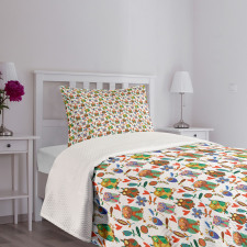Cheerful Birds Flowers Bedspread Set