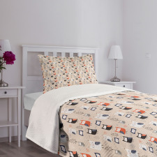 Funny Birds Outline Trees Bedspread Set