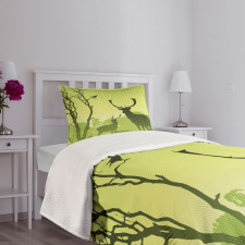 Deer Trees and Crow Bird Bedspread Set