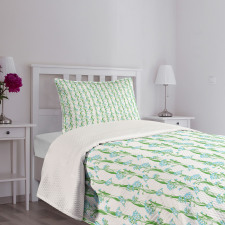 Vertical Leafy Flower Strips Bedspread Set