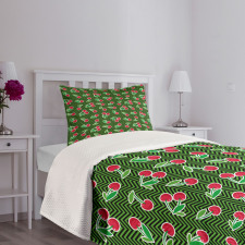 Fresh Fruits on Zigzag Art Bedspread Set