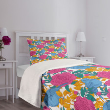 Spring Peony Blossoms Leaves Bedspread Set