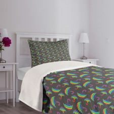 Ornate Rainbow Umbrellas Bedspread Set