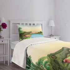 Palms Crocodiles Humor Bedspread Set