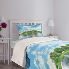 Wooden Dock over Lake Bedspread Set