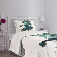 Grunge Skull Girl Roses Bedspread Set