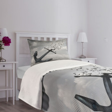 Flying Seagulls Grey Bedspread Set
