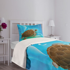 Swimming Turtle Family Bedspread Set