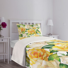Watercolor Wedding Flowers Bedspread Set