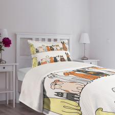 Dog Family in a Row Bedspread Set