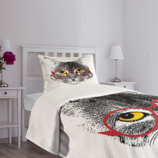 Nerd Cat with Glasses Bedspread Set