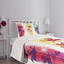 Palm Trees Seagulls Bedspread Set