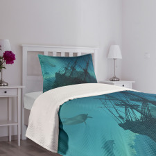 Dolphins Ship Sea Bedspread Set