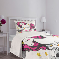 Unicorn with Pink Hair Bedspread Set