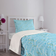 Cartoon Seahorses Nursery Bedspread Set
