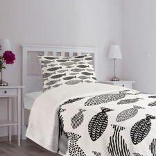 Sea Animals Black White Bedspread Set