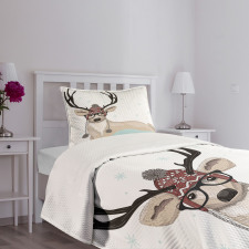 Hipster Deer with Glasses Bedspread Set